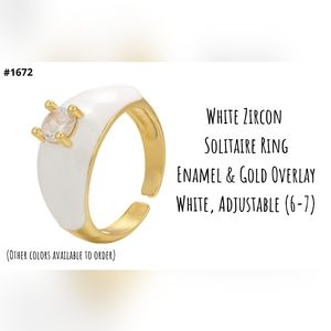White zircon & enamel solitaire ring, white 6-7